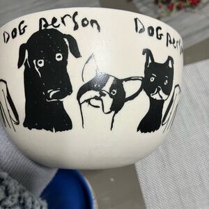Anthropologie Dog Person Ceramic Bowls (2) - Black and White